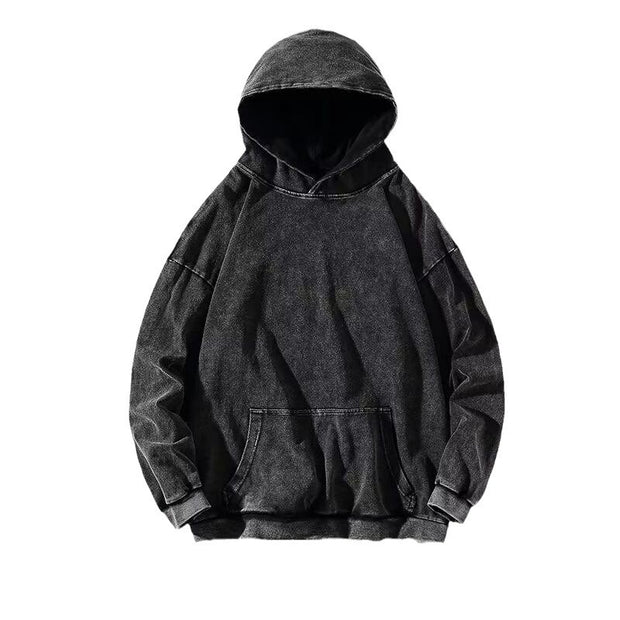 Street Loose Washed Hoodie-Black